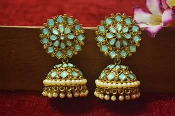 Turquoise diamond jhumkas or Jhumki Earrings 2
