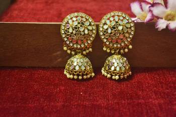 Gold Plated diamond Authentic Full Mirror Work jhumkas or Jhumki Earrings 1