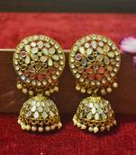 Gold diamond Authentic Full Mirror Work jhumkas or Jhumki Earrings