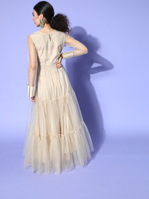 Cream embroidered net long-kurtis 2