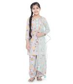PS Kids by Payal Singhal Lavender Colour Printed Cotton Kurta with Palazzo and Aqua Colour Net Dupatta for Girls
