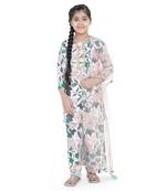 PS Kids by Payal Singhal White Colour Printed Cotton Kurta with Palazzo and Blush Colour Net Dupatta for Girls