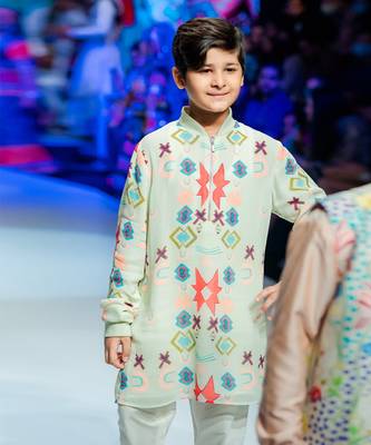 PS Kids by Payal Singhal White Colour Printed Art Georgette Bomber Kurta with Off White Colour Cotton Silk Churidar 1