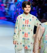 PS Kids by Payal Singhal White Colour Printed Art Georgette Bomber Kurta with Off White Colour Cotton Silk Churidar