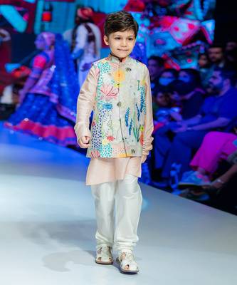 Stone Colour Printed Silkmul Bandi with Blush Colour Cotton Silk Kurta and Off White Colour 1