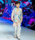 Stone Colour Printed Silkmul Bandi with Blush Colour Cotton Silk Kurta and Off White Colour