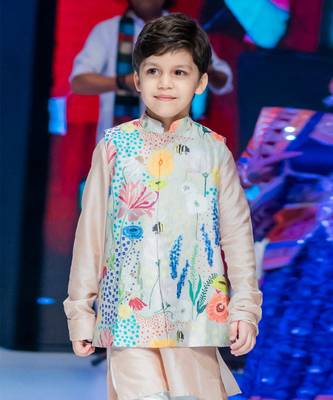 Stone Colour Printed Silkmul Bandi with Blush Colour Cotton Silk Kurta and Off White Colour 2