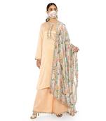 Peach Colour Chanderi Stripe Kurta with Palazzo and Aqua Handpaint Printed Silkmul Dupatta