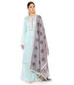 Blue Colour Chanderi Stripe Kurta with Palazzo and Purple Star Printed Silkmul Dupatta