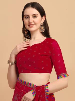 Red Printed Georgette Saree With Blouse 4