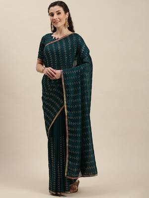 Green Woven Silk Blend Saree With Blouse 1