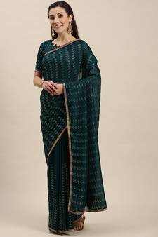 Green Woven Silk Blend Saree With Blouse