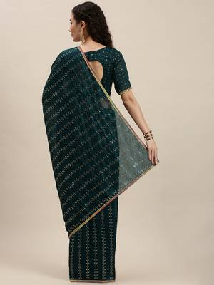 Green Woven Silk Blend Saree With Blouse 2