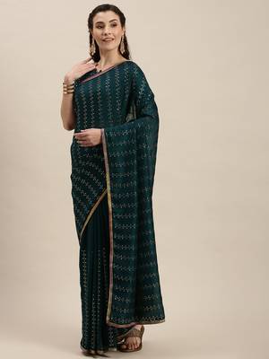 Green Woven Silk Blend Saree With Blouse 3