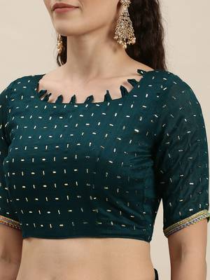 Green Woven Silk Blend Saree With Blouse 4