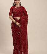 Red woven georgette saree with blouse