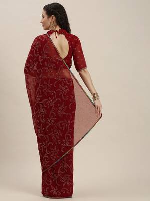 Red woven georgette saree with blouse 2