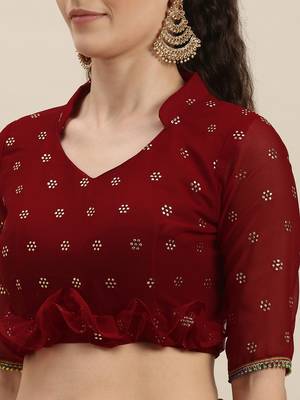 Red woven georgette saree with blouse 4