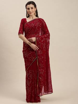 Pink Woven Georgette Saree With Blouse 1