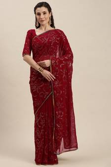 Pink Woven Georgette Saree With Blouse