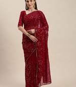 Pink Woven Georgette Saree With Blouse