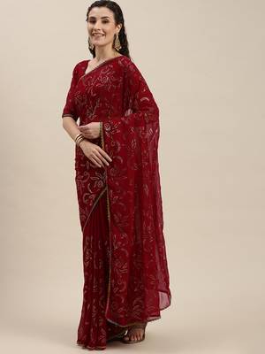 Pink Woven Georgette Saree With Blouse 3