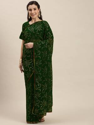 Green Woven Georgette Saree With Blouse 1