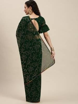 Green Woven Georgette Saree With Blouse 2