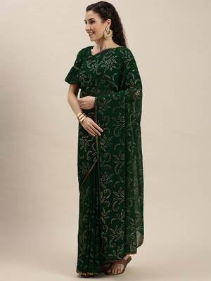 Green Woven Georgette Saree With Blouse 3