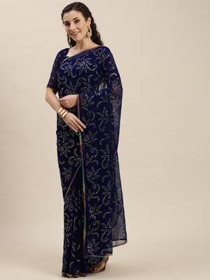Blue Woven Georgette Saree With Blouse 1