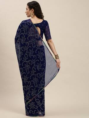 Blue Woven Georgette Saree With Blouse 2
