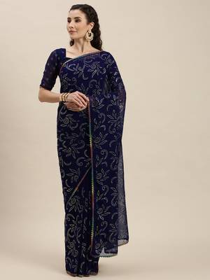 Blue Woven Georgette Saree With Blouse 3