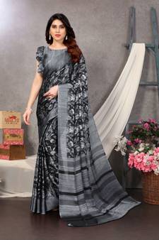 Black Printed Chiffon Saree With Blouse