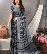 Black Printed Chiffon Saree With Blouse
