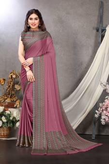 Pink Printed Chiffon Saree With Blouse