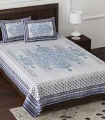 JAIPUR FABRIC Marbella Blue Queen Size Pure Cotton Single Bedsheet with 2 Pillow Covers