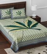 JAIPUR FABRIC Croton Green Queen Size Pure Cotton Single Bedsheet with 2 Pillow Covers