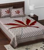 JAIPUR FABRIC Croton Red Queen Size Pure Cotton Single Bedsheet with 2 Pillow Covers