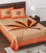 JAIPUR FABRIC Croton Orange Queen Size Pure Cotton Single Bedsheet with 2 Pillow Covers
