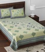 JAIPUR FABRIC Daisy Green Queen Size Pure Cotton Single Bedsheet with 2 Pillow Covers