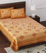 JAIPUR FABRIC Daisy Orange Queen Size Pure Cotton Single Bedsheet with 2 Pillow Covers