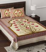 JAIPUR FABRIC Aquatic Plant Cream Queen Size Pure Cotton Single Bedsheet with 2 Pillow Covers