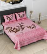 JAIPUR FABRIC Leafy Twigs Pink Pure Cotton King Size Bedsheet With 2 Pillow Covers