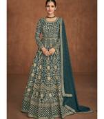 Turquoise Embroidered Designer Wedding Anarkali Gown