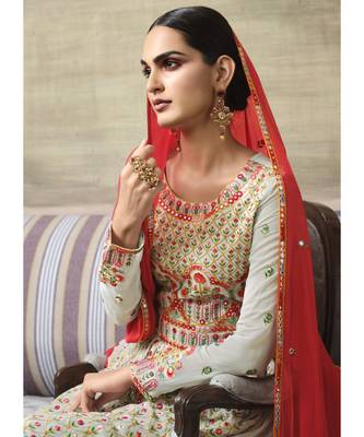 Teal Blue Traditional Multi Embroidered Georgette Sharara Suit 3