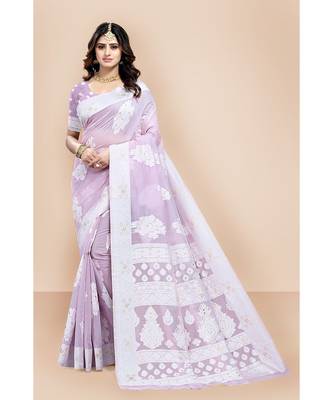 light_purple Lucknowi Silk saree with blouse piece 1