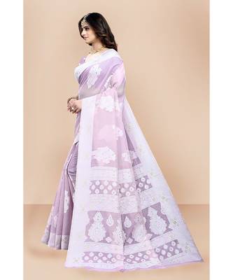 light_purple Lucknowi Silk saree with blouse piece 2
