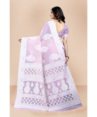 light_purple Lucknowi Silk saree with blouse piece 3