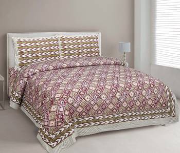 JAIPUR FABRIC Kaleidoscope Peach Cotton Double Bedsheet With 2 Pillow Covers 1