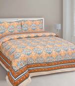 JAIPUR FABRIC Garden Grace Yellow Cotton Double Bedsheet With 2 Pillow Covers